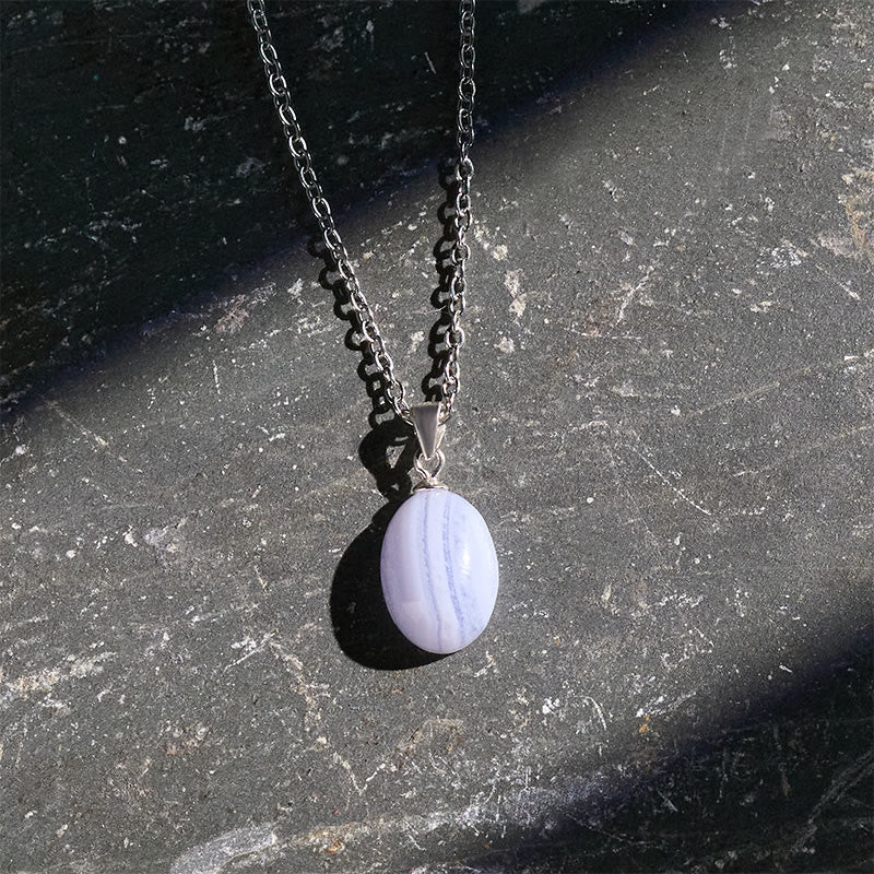 Nimara Ritual Natural Blue Lace Agate Clarity Chain Necklace Pendant