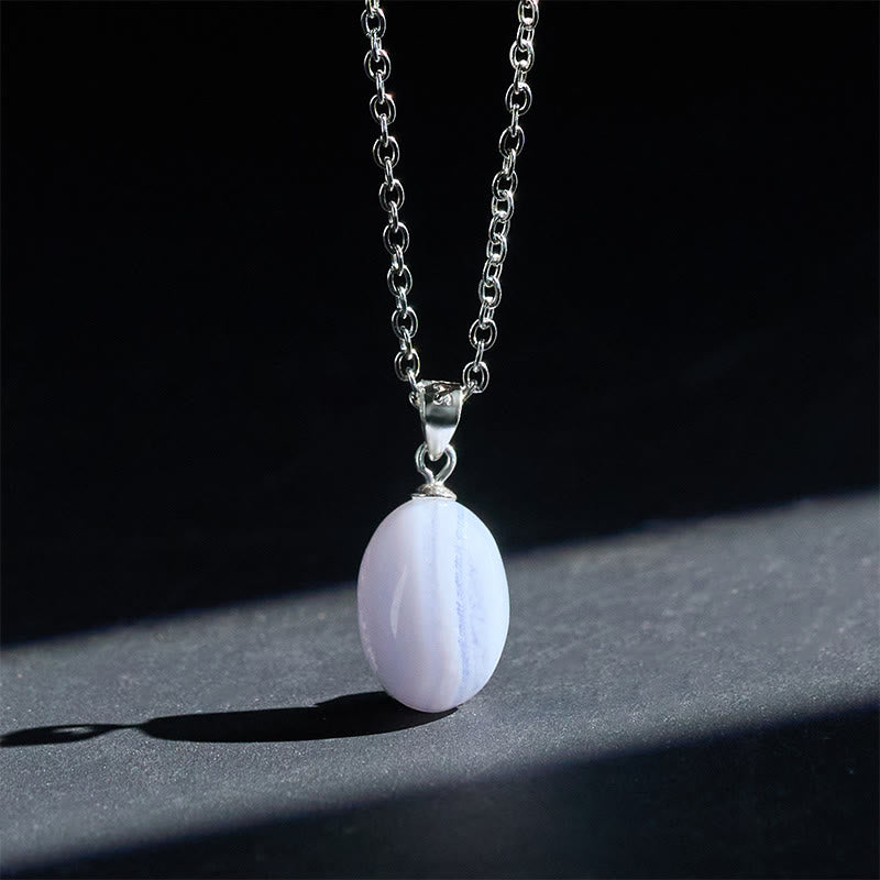 Nimara Ritual Natural Blue Lace Agate Clarity Chain Necklace Pendant