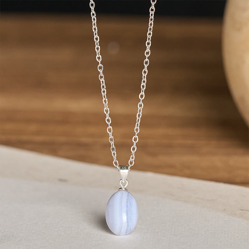 Nimara Ritual Natural Blue Lace Agate Clarity Chain Necklace Pendant