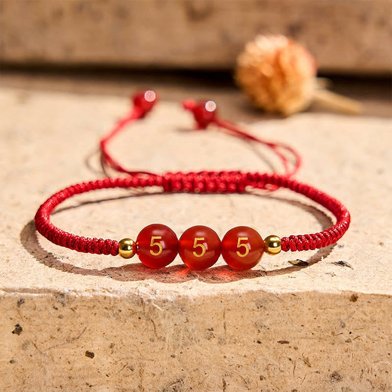 Nimara Ritual Angel Number Red String Red Agate Beads Luck Braided Adjustable Bracelet