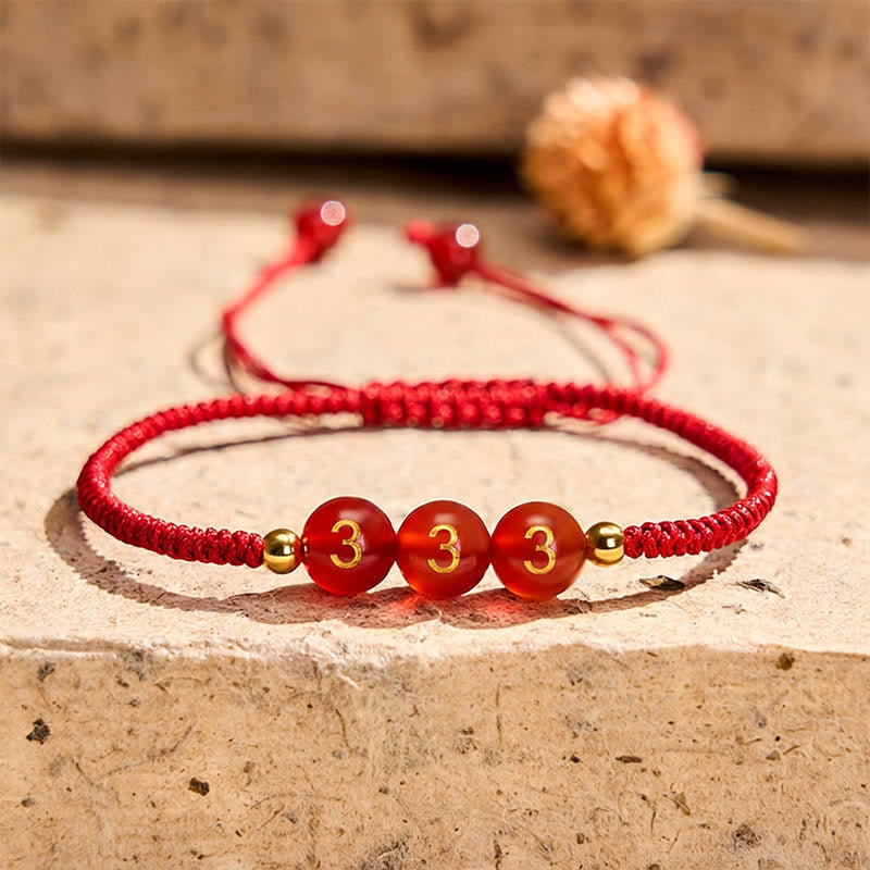 Nimara Ritual Angel Number Red String Red Agate Beads Luck Braided Adjustable Bracelet