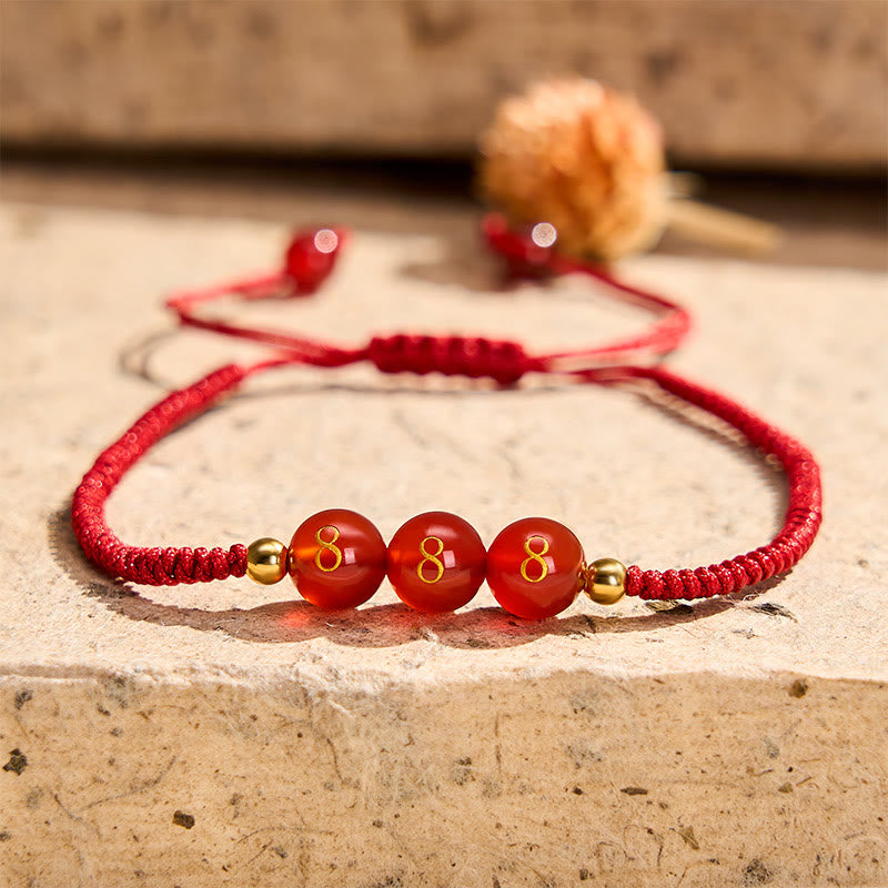 Nimara Ritual Angel Number Red String Red Agate Beads Luck Braided Adjustable Bracelet