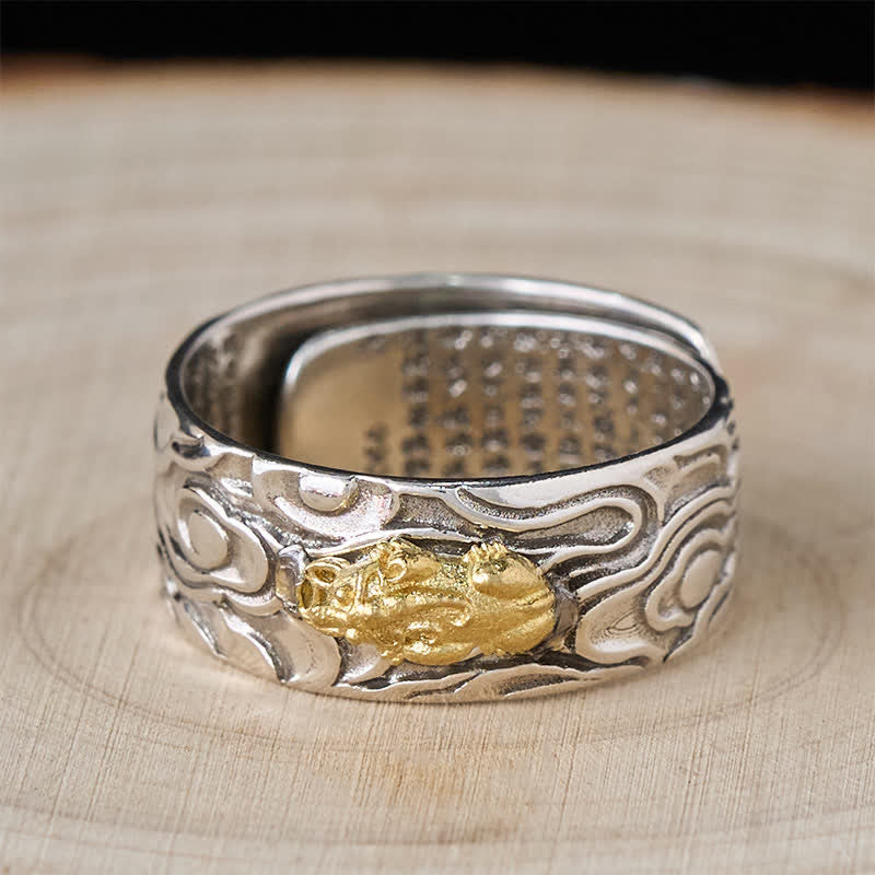 Luck and Wealth Pixiu Heart Sutra Copper Adjustable Ring