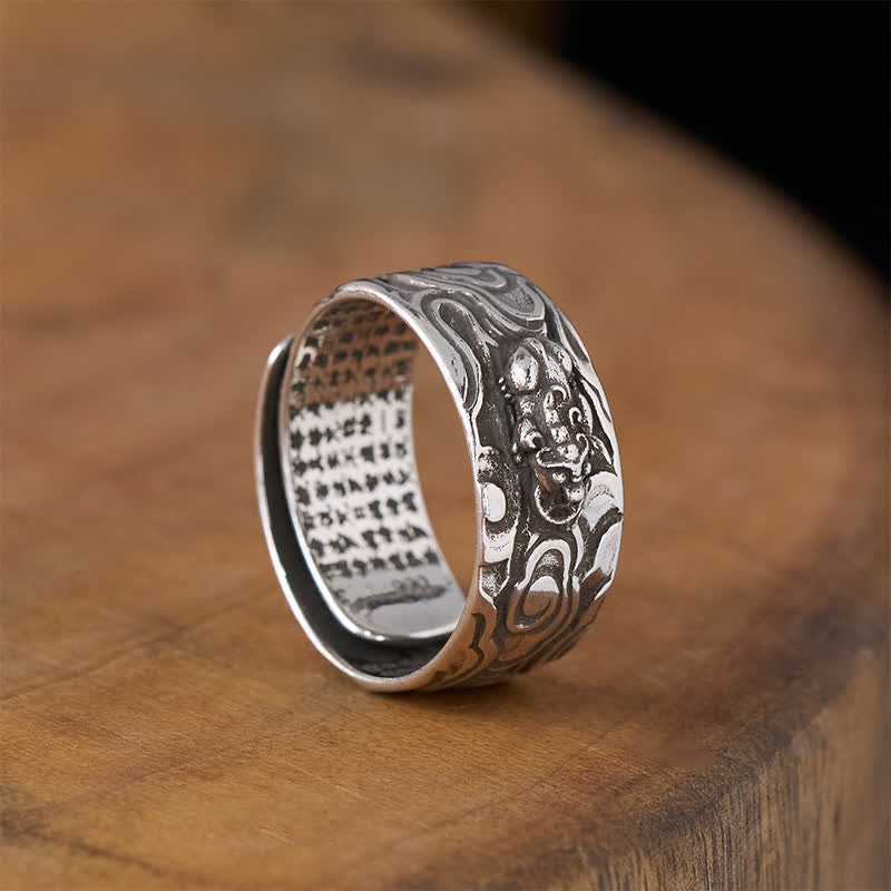 Luck and Wealth Pixiu Heart Sutra Copper Adjustable Ring