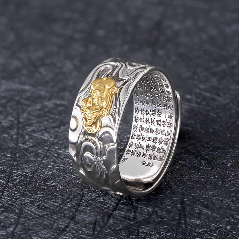 Luck and Wealth Pixiu Heart Sutra Copper Adjustable Ring