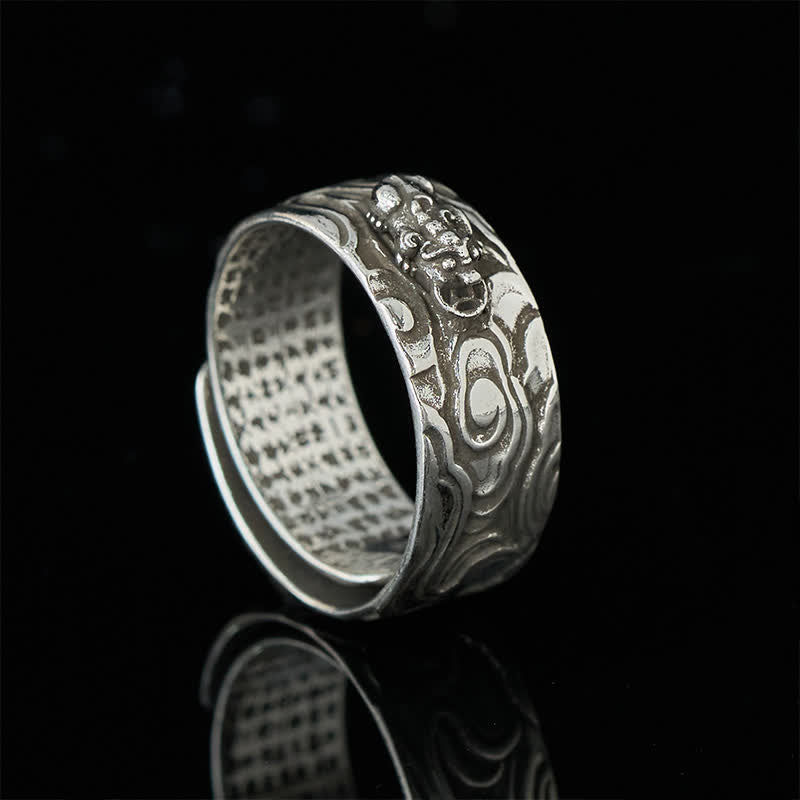 Luck and Wealth Pixiu Heart Sutra Copper Adjustable Ring
