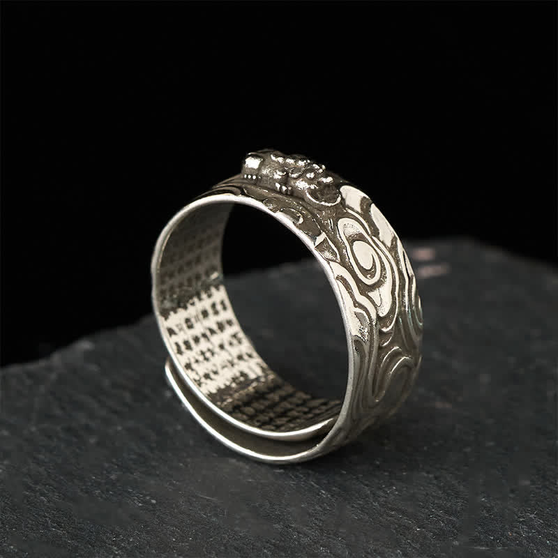 Luck and Wealth Pixiu Heart Sutra Copper Adjustable Ring