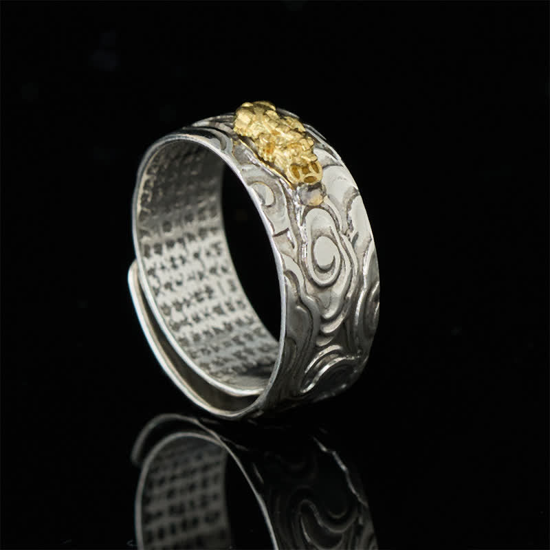 Luck and Wealth Pixiu Heart Sutra Copper Adjustable Ring