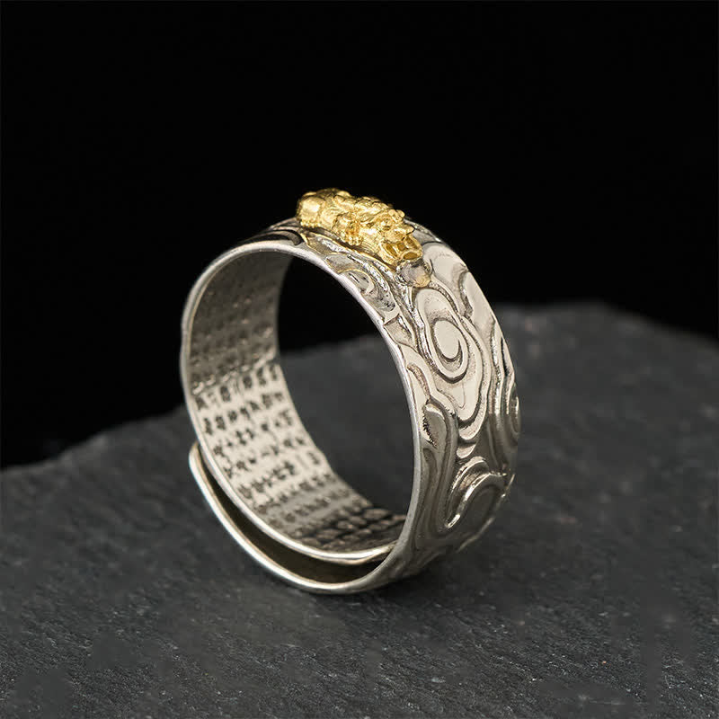 Luck and Wealth Pixiu Heart Sutra Copper Adjustable Ring