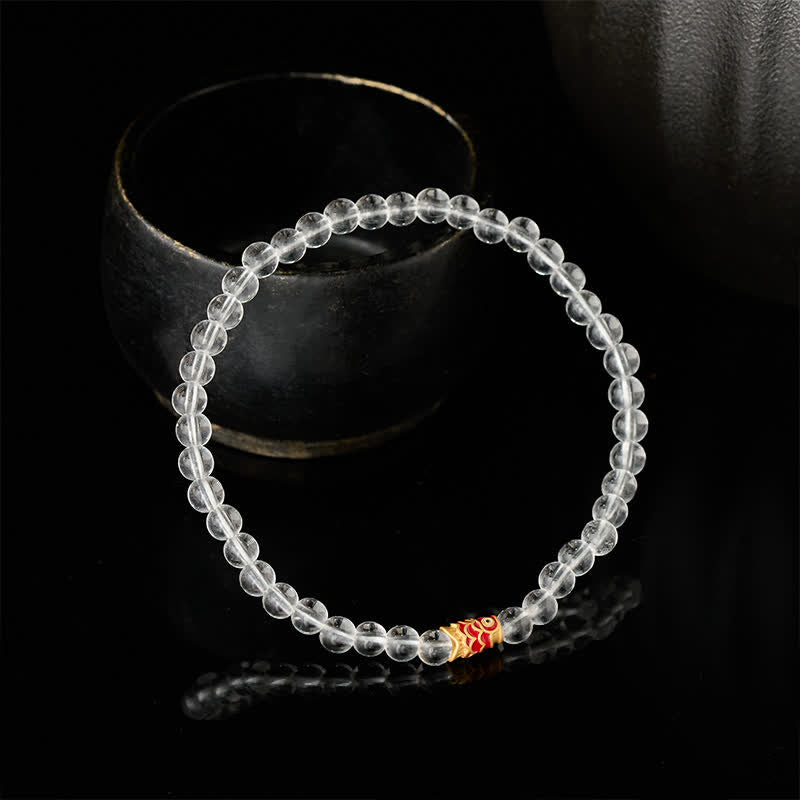 Nimara Ritual Natural Clear Quartz 925 Sterling Silver Koi Fish Healing Bracelet