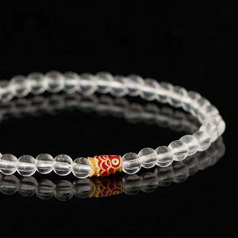 Nimara Ritual Natural Clear Quartz 925 Sterling Silver Koi Fish Healing Bracelet