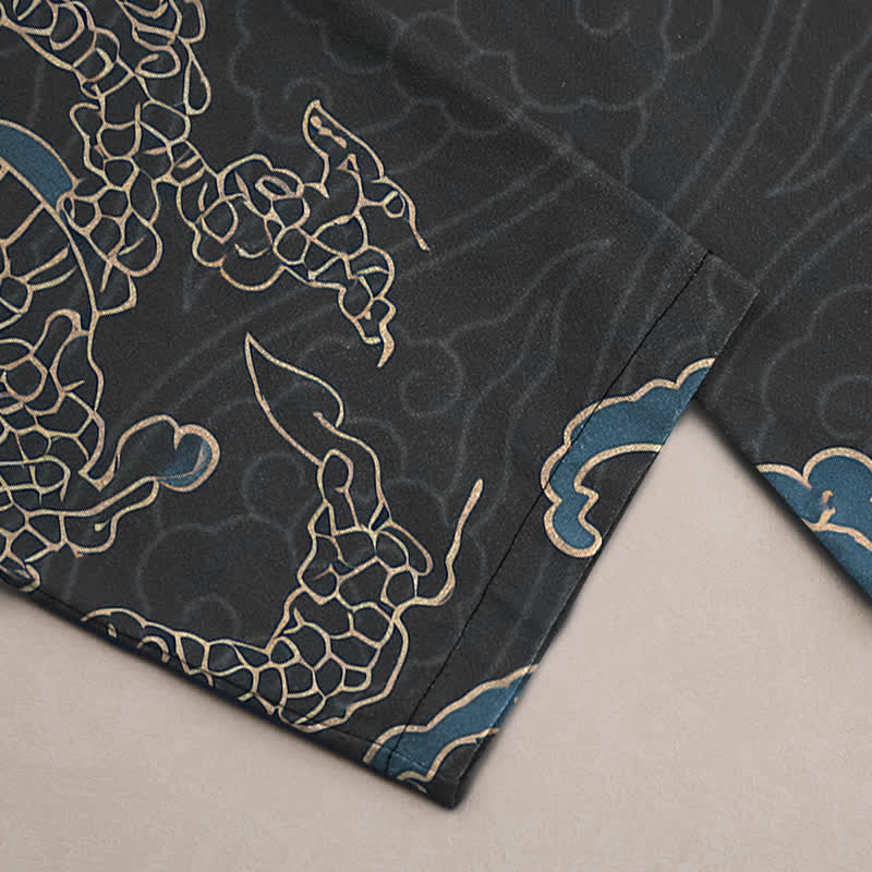 Nimara Ritual Cotton Golden Dragon Clouds Pattern Men's Tapered Pants With Pockets