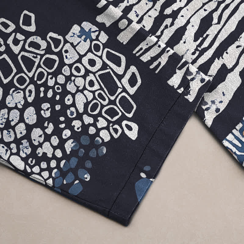 Nimara Ritual Cotton Geometric Patchwork Pattern Men's Tapered Pants With Pockets