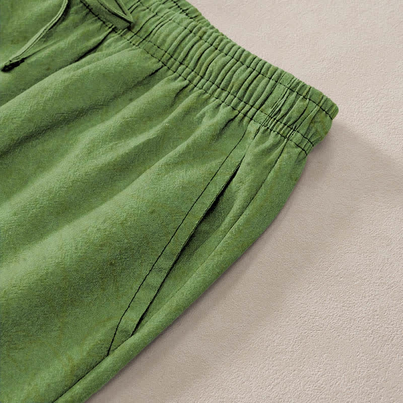 Nimara Ritual Cotton Bamboo Leaves Ink Pattern Men's Tapered Pants With Pockets