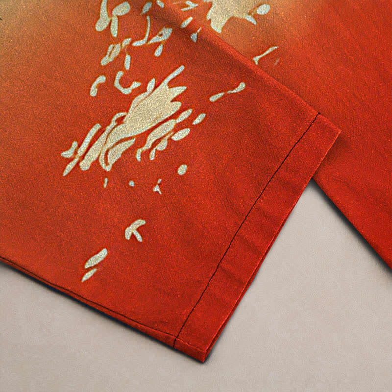 Nimara Ritual Cotton Crane Pine Temple Landscape Pattern Men's Tapered Pants With Pockets