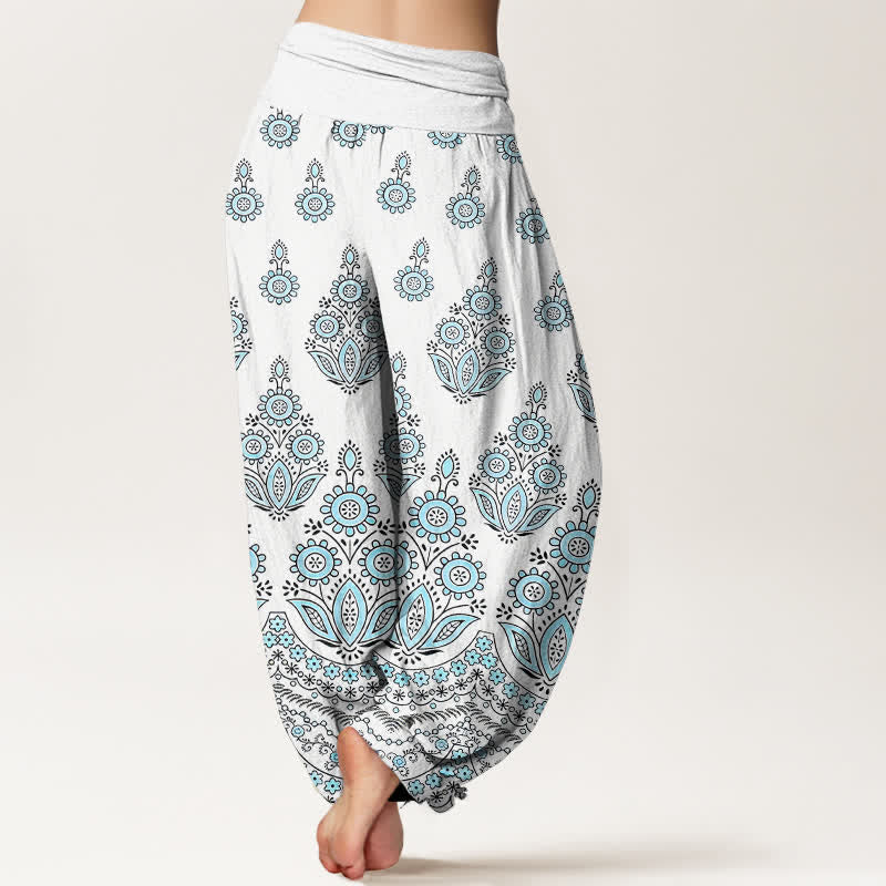 Nimara Ritual Pure Cotton Mandala Floral Pattern Women's Elastic Waist Harem Pants