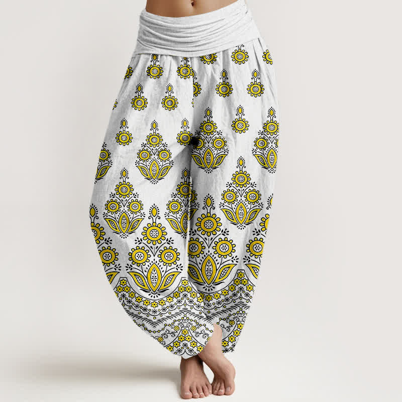 Nimara Ritual Pure Cotton Mandala Floral Pattern Women's Elastic Waist Harem Pants