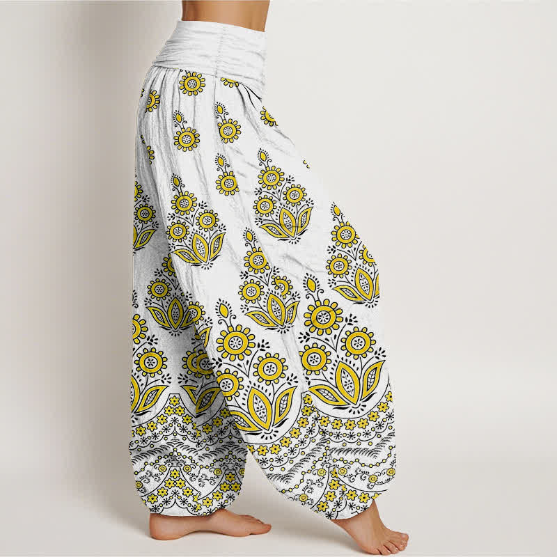 Nimara Ritual Pure Cotton Mandala Floral Pattern Women's Elastic Waist Harem Pants