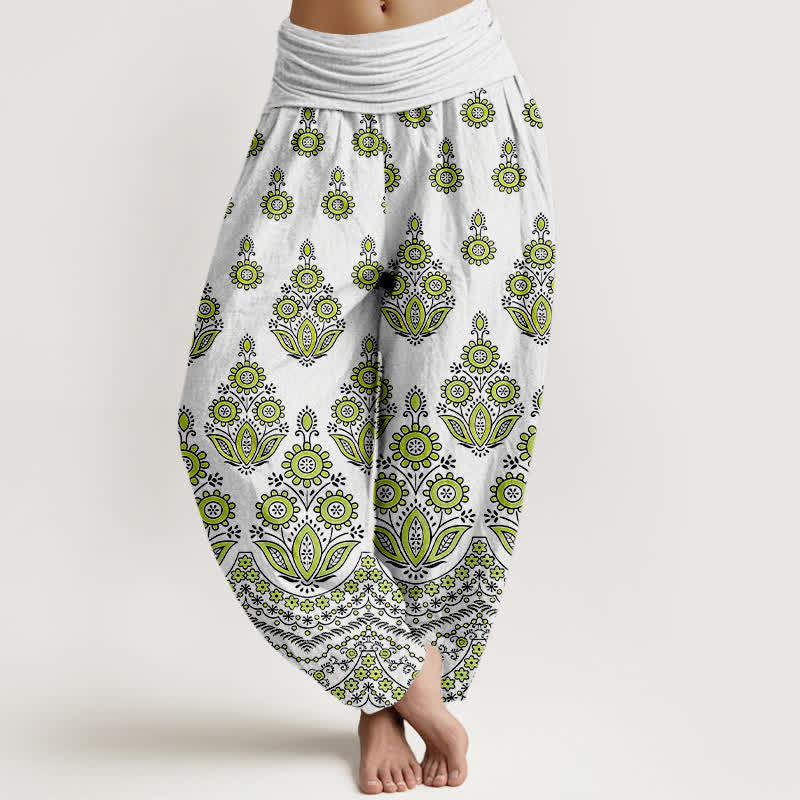 Nimara Ritual Pure Cotton Mandala Floral Pattern Women's Elastic Waist Harem Pants