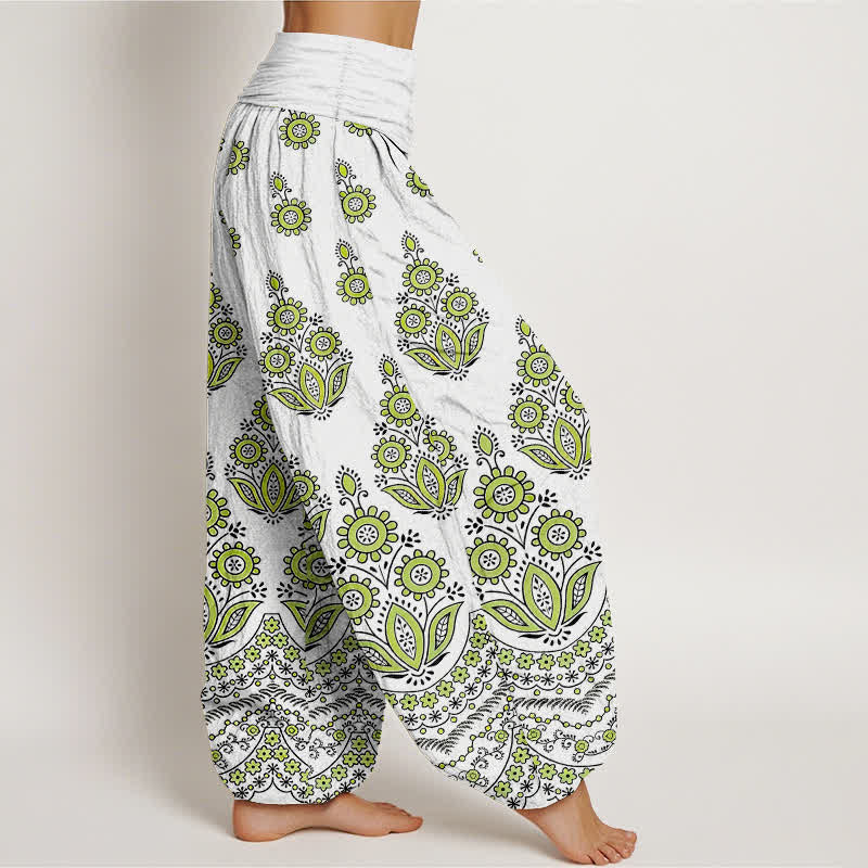 Nimara Ritual Pure Cotton Mandala Floral Pattern Women's Elastic Waist Harem Pants
