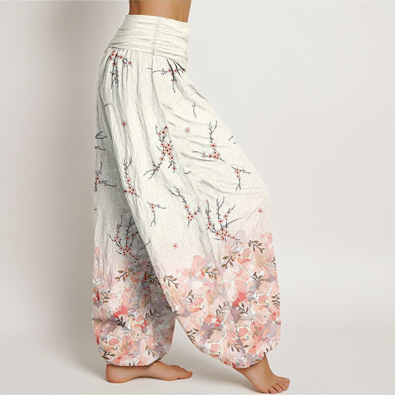Nimara Ritual Cotton Boho Ditsy Branch Floral Pattern Women's Elastic Waist Harem Pants