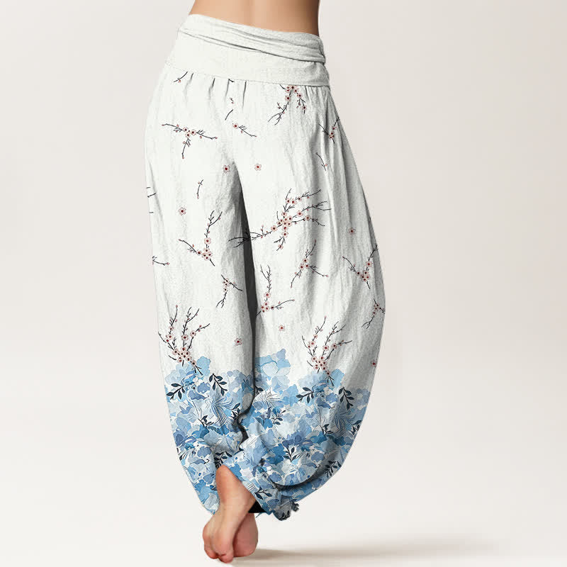 Nimara Ritual Cotton Boho Ditsy Branch Floral Pattern Women's Elastic Waist Harem Pants