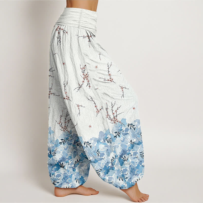 Nimara Ritual Cotton Boho Ditsy Branch Floral Pattern Women's Elastic Waist Harem Pants