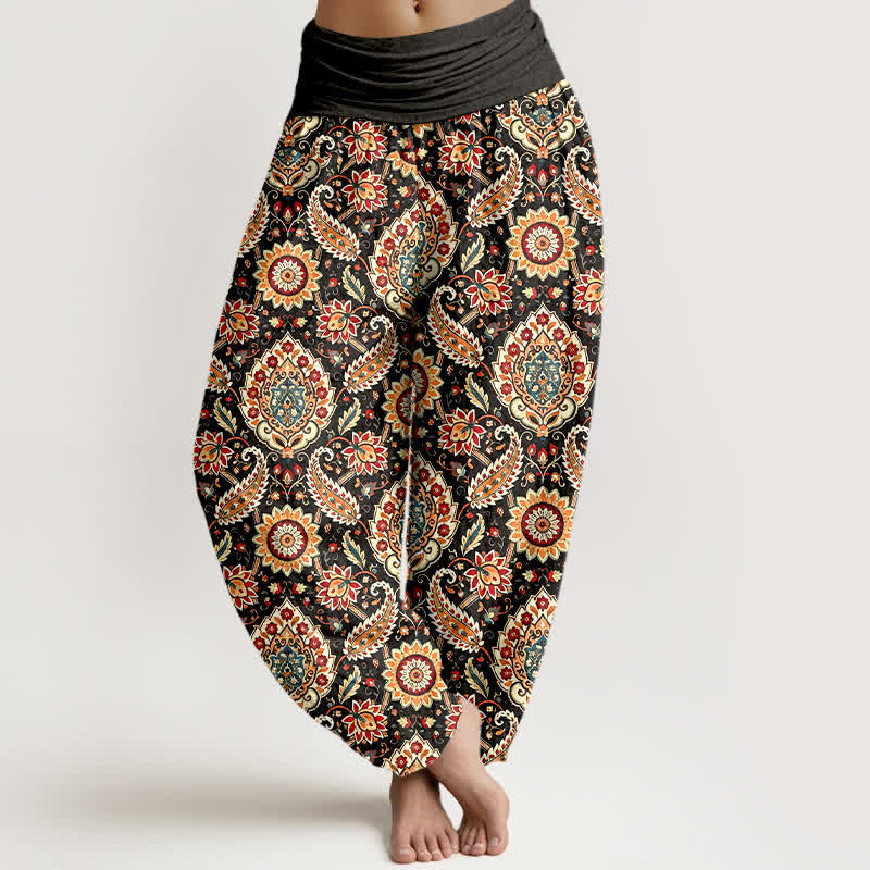 Nimara Ritual Cotton Bohemian Mandala Paisley Pattern Women's Elastic Waist Harem Pants