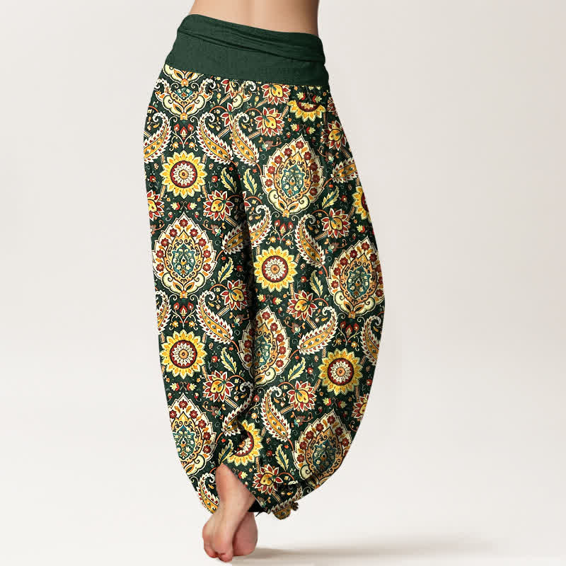 Nimara Ritual Cotton Bohemian Mandala Paisley Pattern Women's Elastic Waist Harem Pants