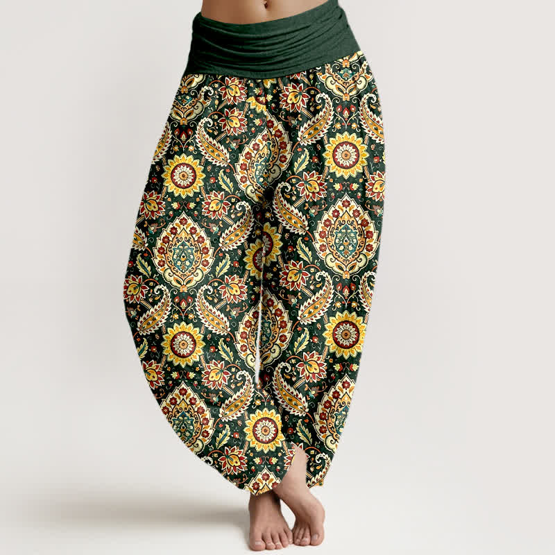 Nimara Ritual Cotton Bohemian Mandala Paisley Pattern Women's Elastic Waist Harem Pants