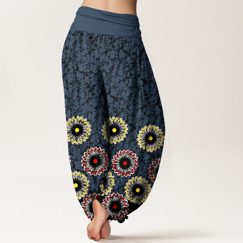 Nimara Ritual Pure Cotton Sunburst Floral Pattern Women's Elastic Waist Harem Pants
