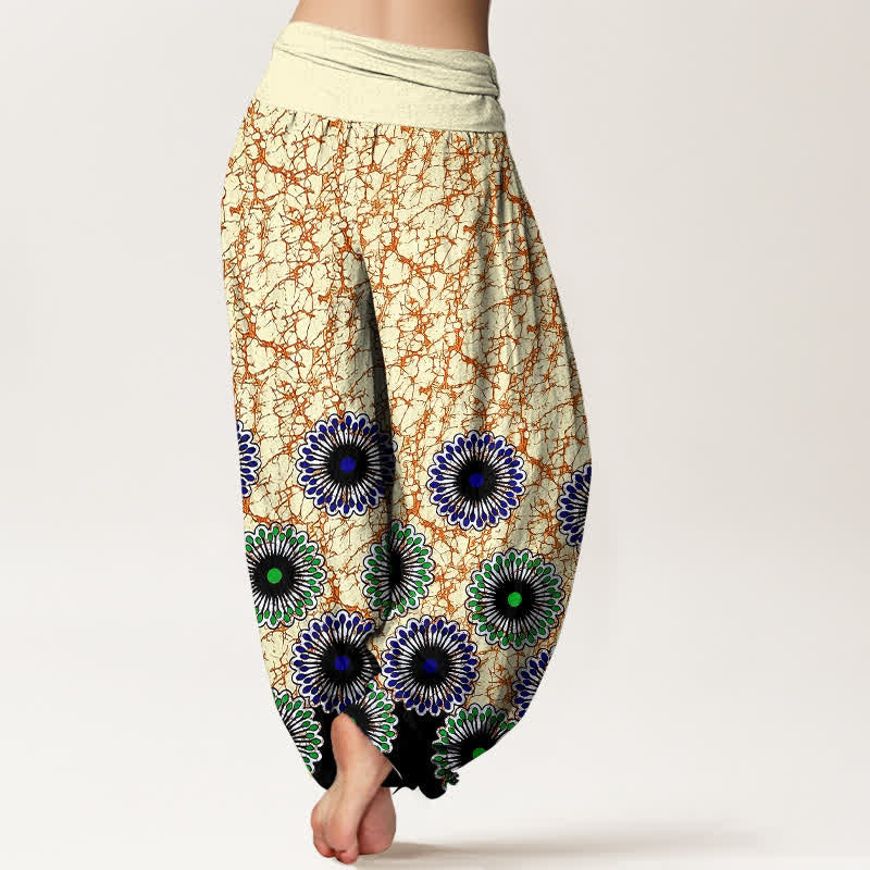 Nimara Ritual Pure Cotton Sunburst Floral Pattern Women's Elastic Waist Harem Pants