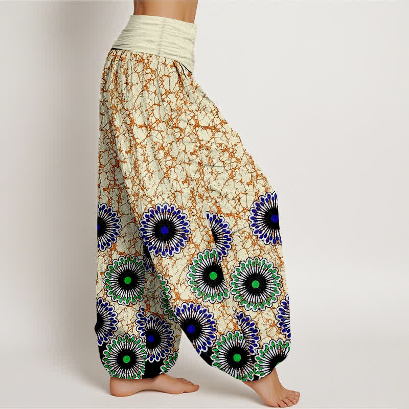 Nimara Ritual Pure Cotton Sunburst Floral Pattern Women's Elastic Waist Harem Pants