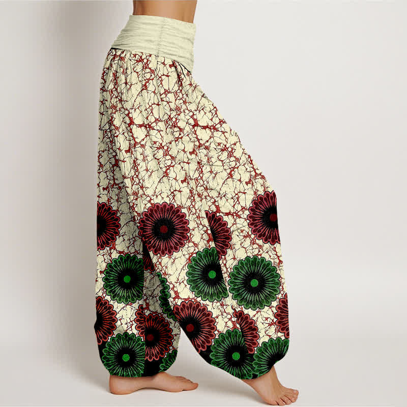 Nimara Ritual Pure Cotton Sunburst Floral Pattern Women's Elastic Waist Harem Pants