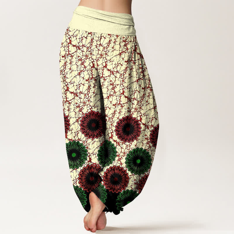 Nimara Ritual Pure Cotton Sunburst Floral Pattern Women's Elastic Waist Harem Pants