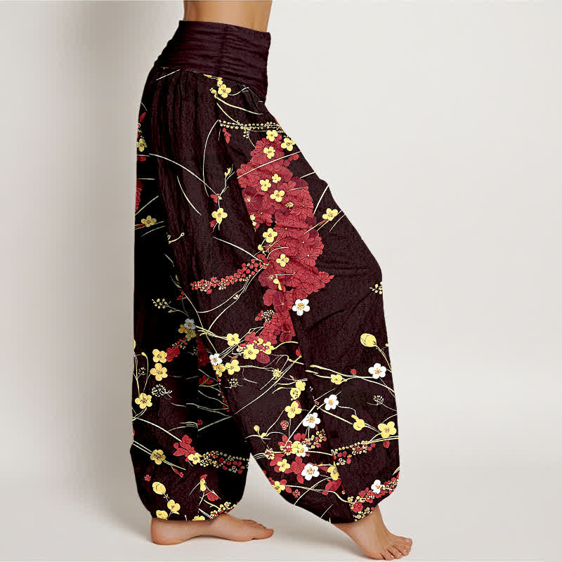 Nimara Ritual Pure Cotton Floral Leaf Pattern Women's Elastic Waist Harem Pants