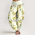 Nimara Ritual Cotton Watercolor Floral Leaf Pattern Women's Elastic Waist Harem Pants