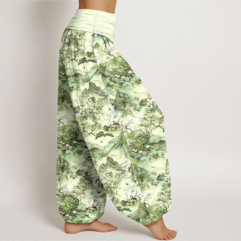 Nimara Ritual Cotton Oriental Landscape Pattern Women's Elastic Waist Harem Pants