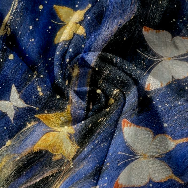 Nimara Ritual Cotton Starry Butterfly Ribbon Pattern Women's Elastic Waist Pants With Pockets