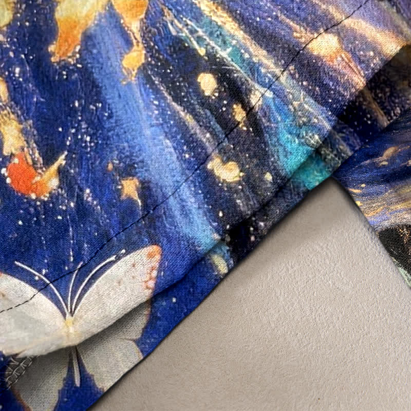 Nimara Ritual Cotton Starry Butterfly Ribbon Pattern Women's Elastic Waist Pants With Pockets