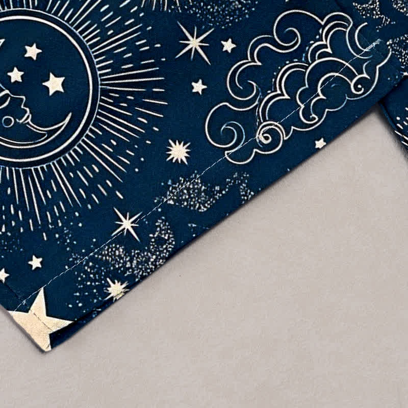 Nimara Ritual Pure Cotton Celestial Sun Moon Stars Pattern Women's Elastic Waist Pants With Pockets