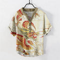 Nimara Ritual Cotton Golden Dragon Pattern Men's Short Sleeve Half Button Shirt