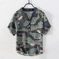 Nimara Ritual Cotton Koi Fish Lotus Pattern Men's Short Sleeve Half Button Shirt