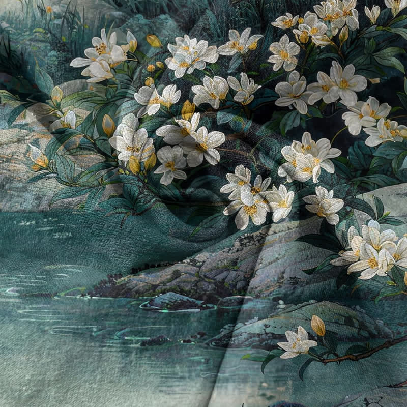 Nimara Ritual Cotton Watercolor Floral Landscape Pattern Men's Short Sleeve Half Button Shirt