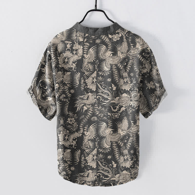 Nimara Ritual Cotton Botanical Floral Pattern Men's Short Sleeve Half Button Shirt