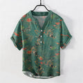 Nimara Ritual Cotton Koi Fish Lotus Pattern Men's Short Sleeve Half Button Shirt