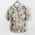 Nimara Ritual Cotton Vintage Garden Floral Pattern Men's Short Sleeve Half Button Shirt