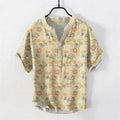 Nimara Ritual Cotton Oriental Floral Cloud Wave Pattern Men's Short Sleeve Half Button Shirt