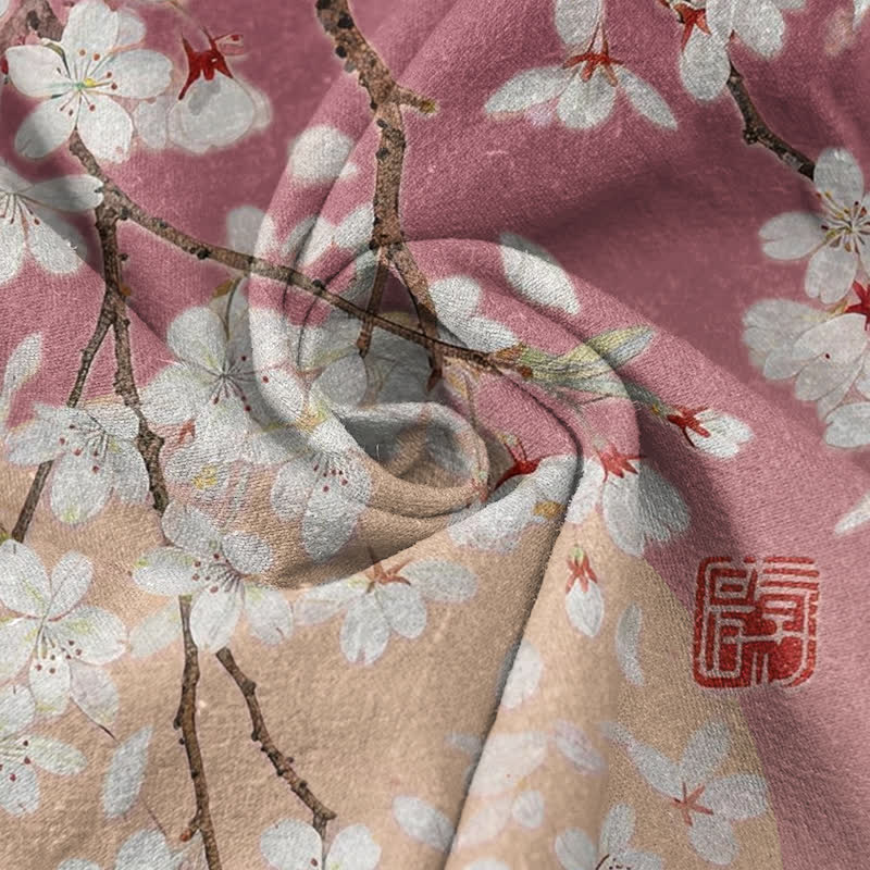 Nimara Ritual Pure Cotton Cherry Blossom Watercolor Pattern Men's Short Sleeve Half Button Shirt