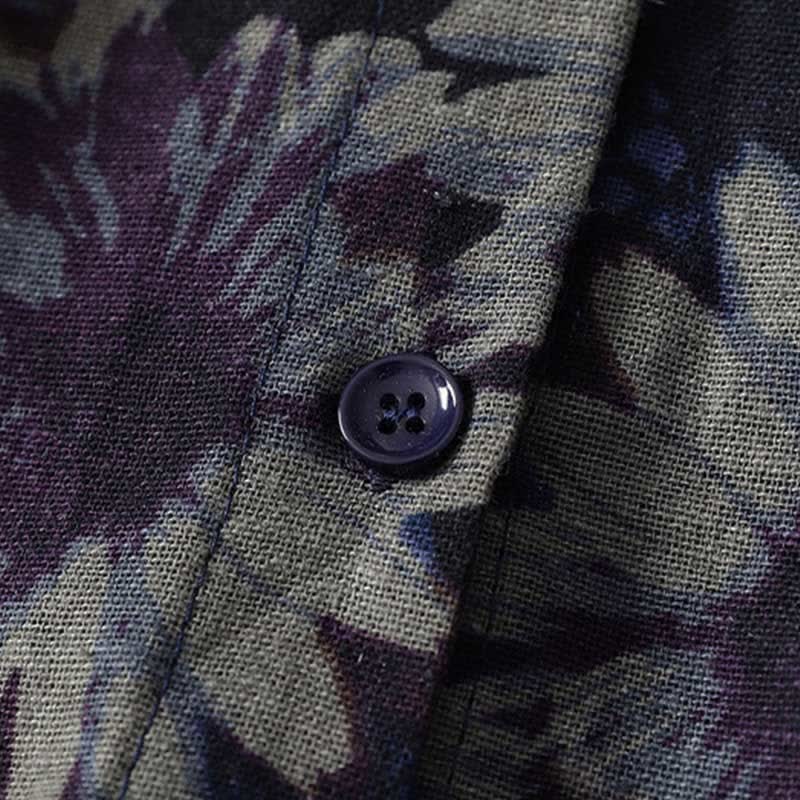 Nimara Ritual Spring Vintage Mandarin Collar Button-Up Floral Print Women's Elbow-Length Sleeve Dress With Pockets